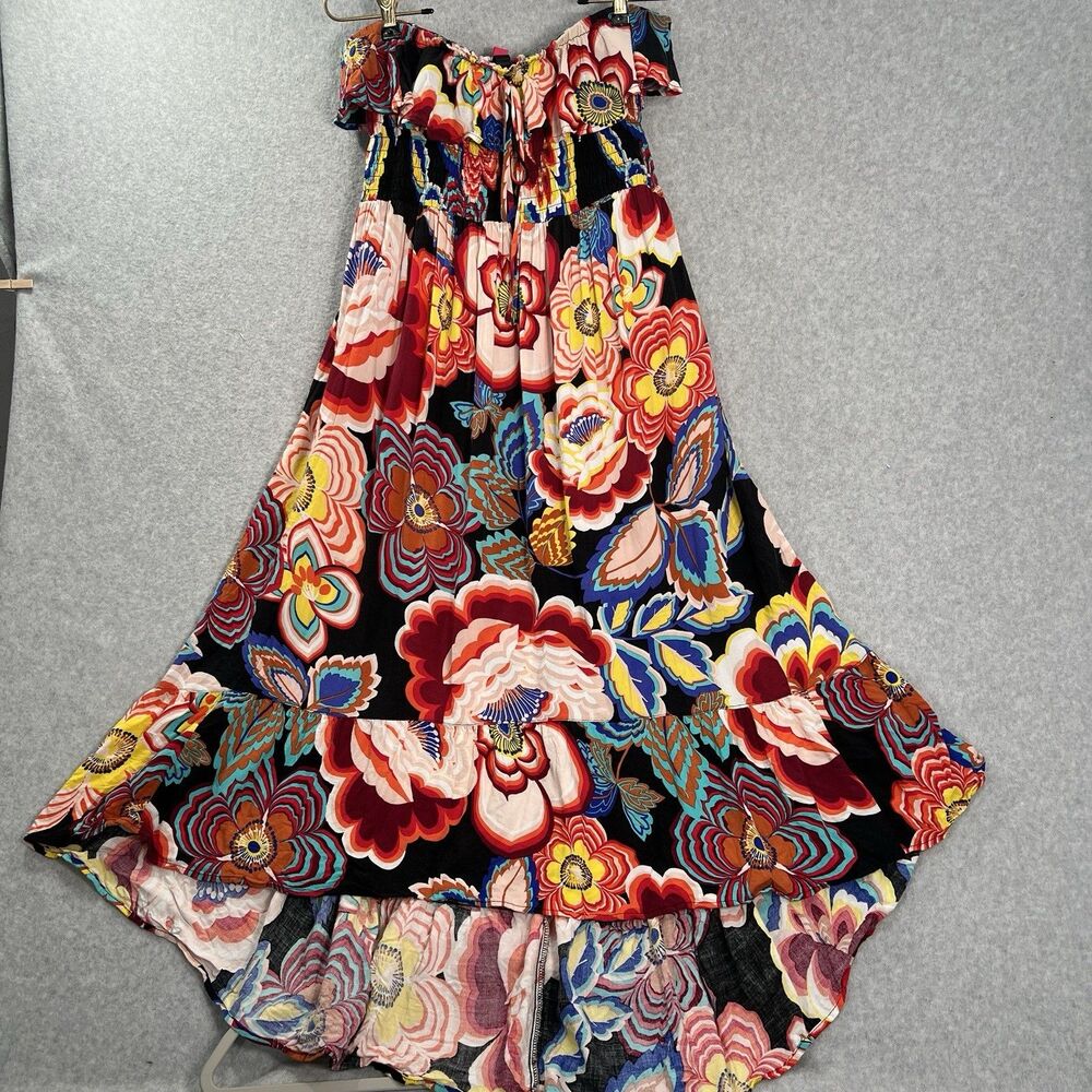 Pure Energy Strapless Hi Low Hem Dress Size 2 Fits Large Floral tropical